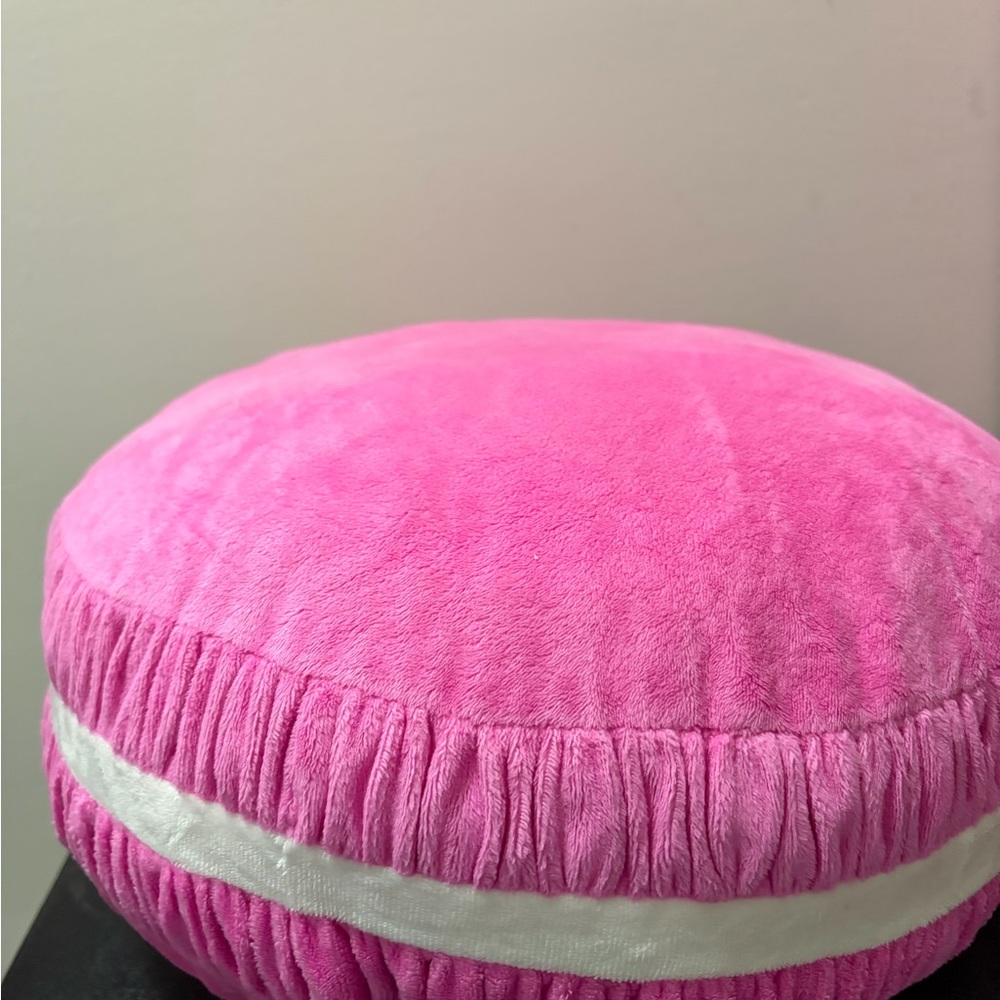 Round Plush Decorative Pillow in Bright Pink with White Band
